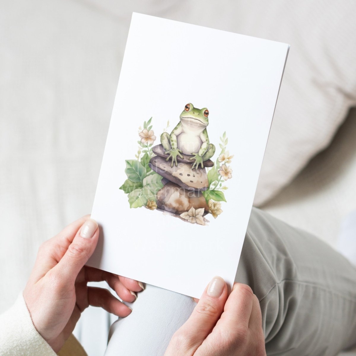 Green Frog on Rock with Flowers PNG Clip Art Bundle for Sublimation Tumbler Card Making Clipart Scrapbook Paper Craft T-Shirt Nursery Art - Everything Pixel