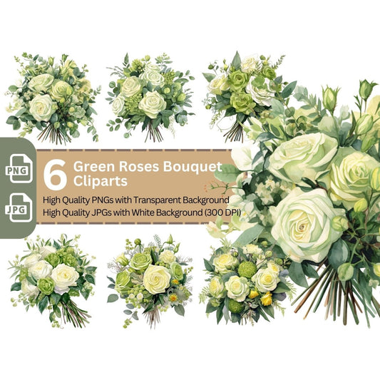 Green Rose Bouquet 6+6 PNG Bundle for Sublimation Clipart - Everything Pixel