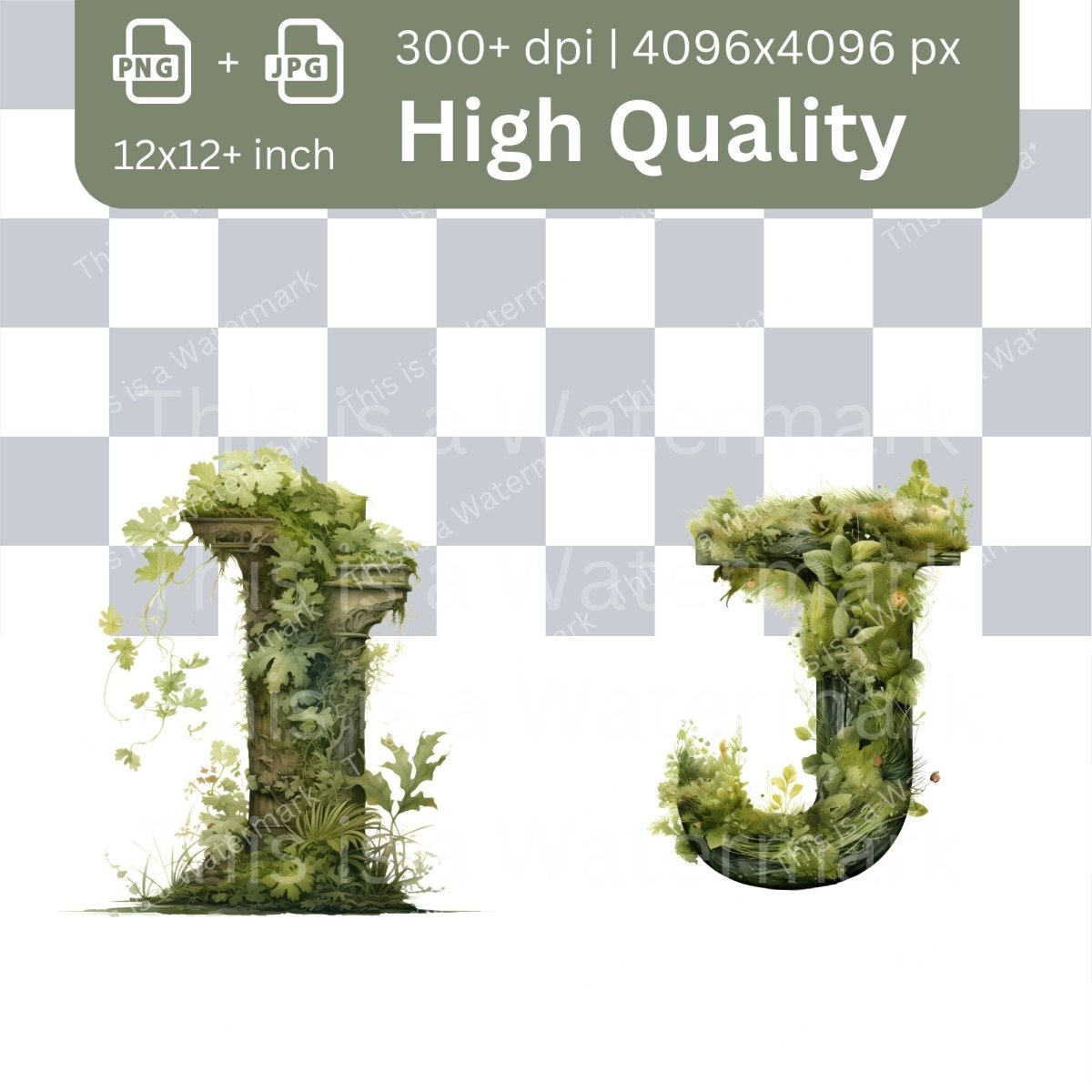 Green Woodland Alphabet 26x PNG Clip Art Bundle Fancy Letters for Invitation Cards Moss Fern Ivy Font Full English Alphabet Initials - Everything Pixel