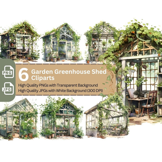 Greenhouse Garden Shed 6+6 PNG Clip Art Bundle - Everything Pixel