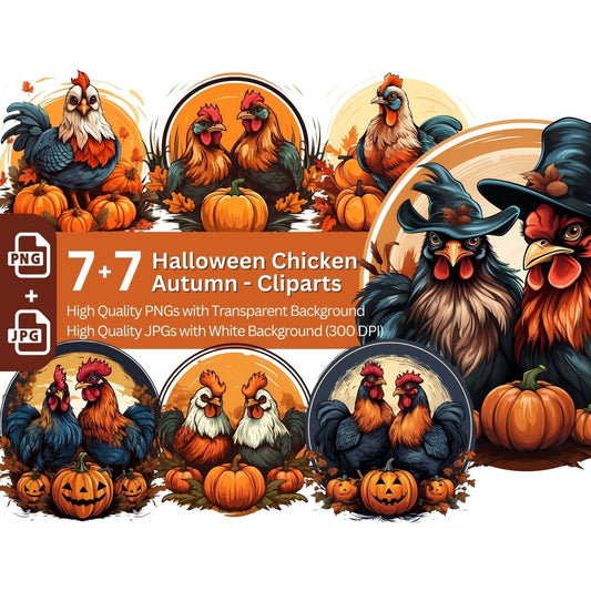 Halloween Chicken Clipart 7+7 PNG Bundle Autumn - Everything Pixel