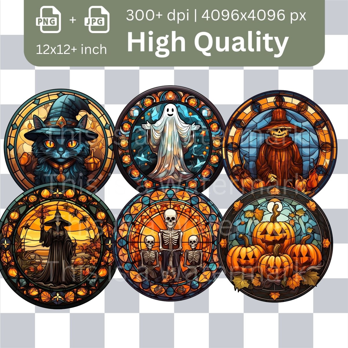 Halloween Stained Glass Cliparts 20x PNG Bundle Gothic Halloween Design Card Making Paper Crafting Book Clipart Scrapbook Graphics - Everything Pixel