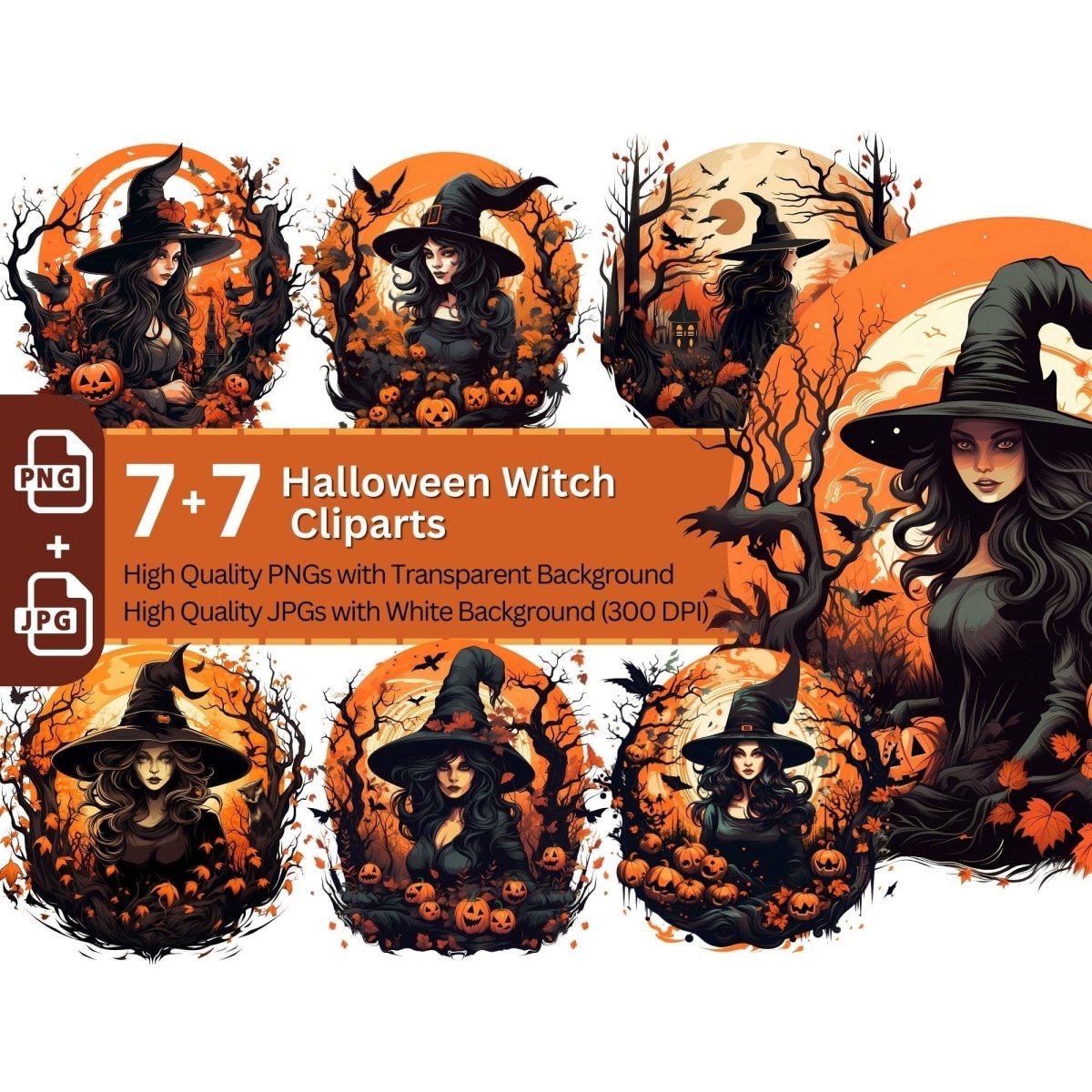 Halloween Witch Portrait 7+7 PNG Clipart Bundle Halloween - Everything Pixel