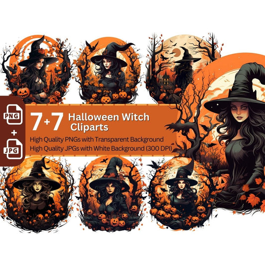 Halloween Witch Portrait 7+7 PNG Clipart Bundle Halloween - Everything Pixel