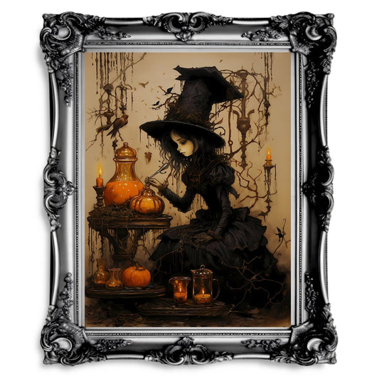 Halloween Witch Vintage Oil Painting Witchy Decor - Paper Poster Print - Everything Pixel