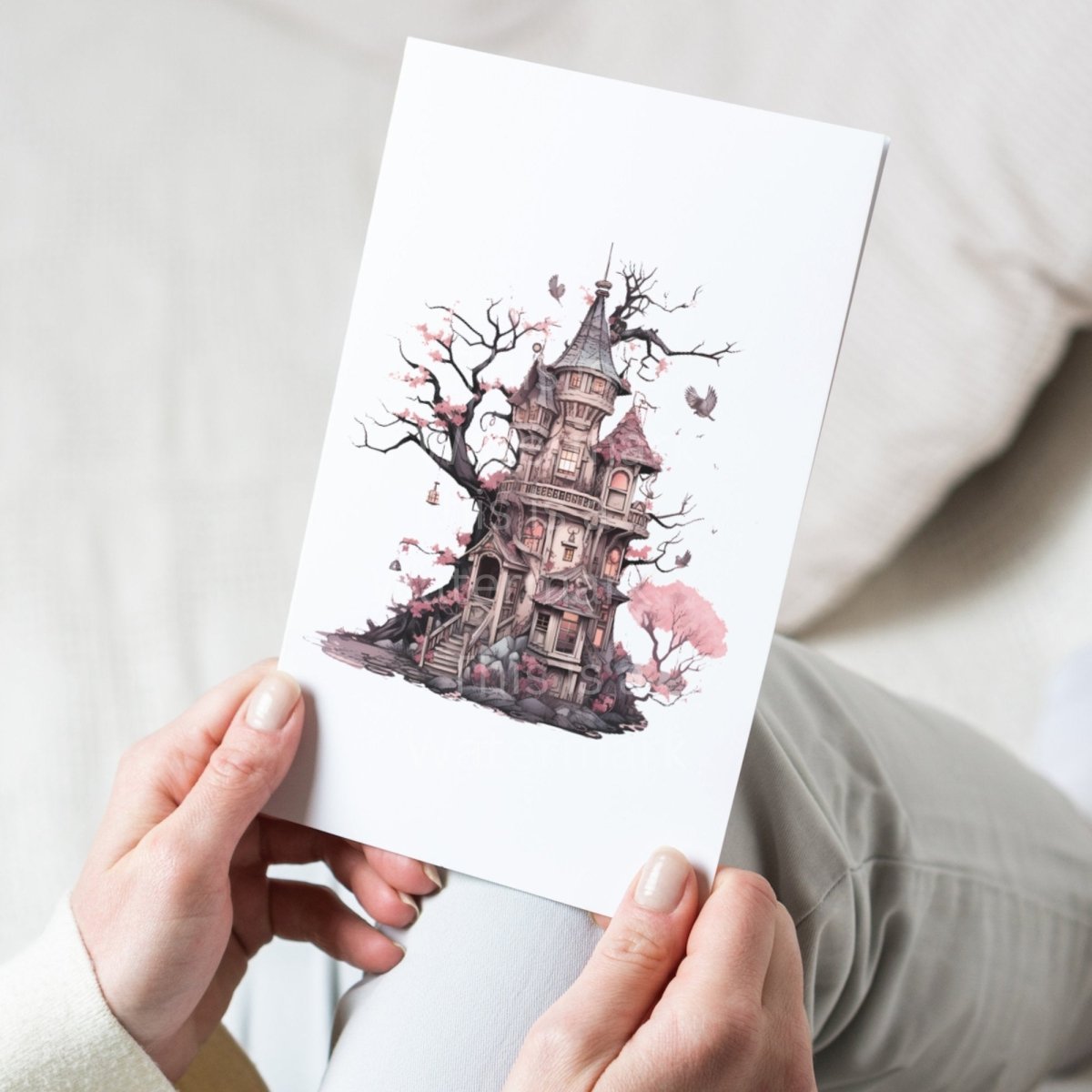Haunted House Pastel Colors 7+7 PNG Clip Art Bundle Halloween Graphic Print on Invitations Cards Paper Craft Boho Spooky Illustration - Everything Pixel
