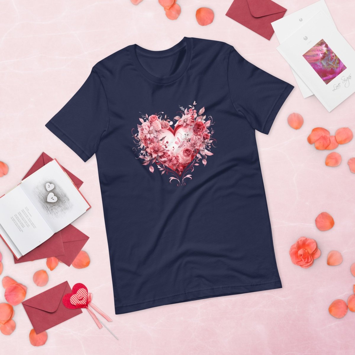 Heart T-Shirt High Quality Floral Heart Valentines Day Shirt Love Gift for Her Love Tee Anniversary Shirt Cute Heart Tee Love Shirt - Everything Pixel