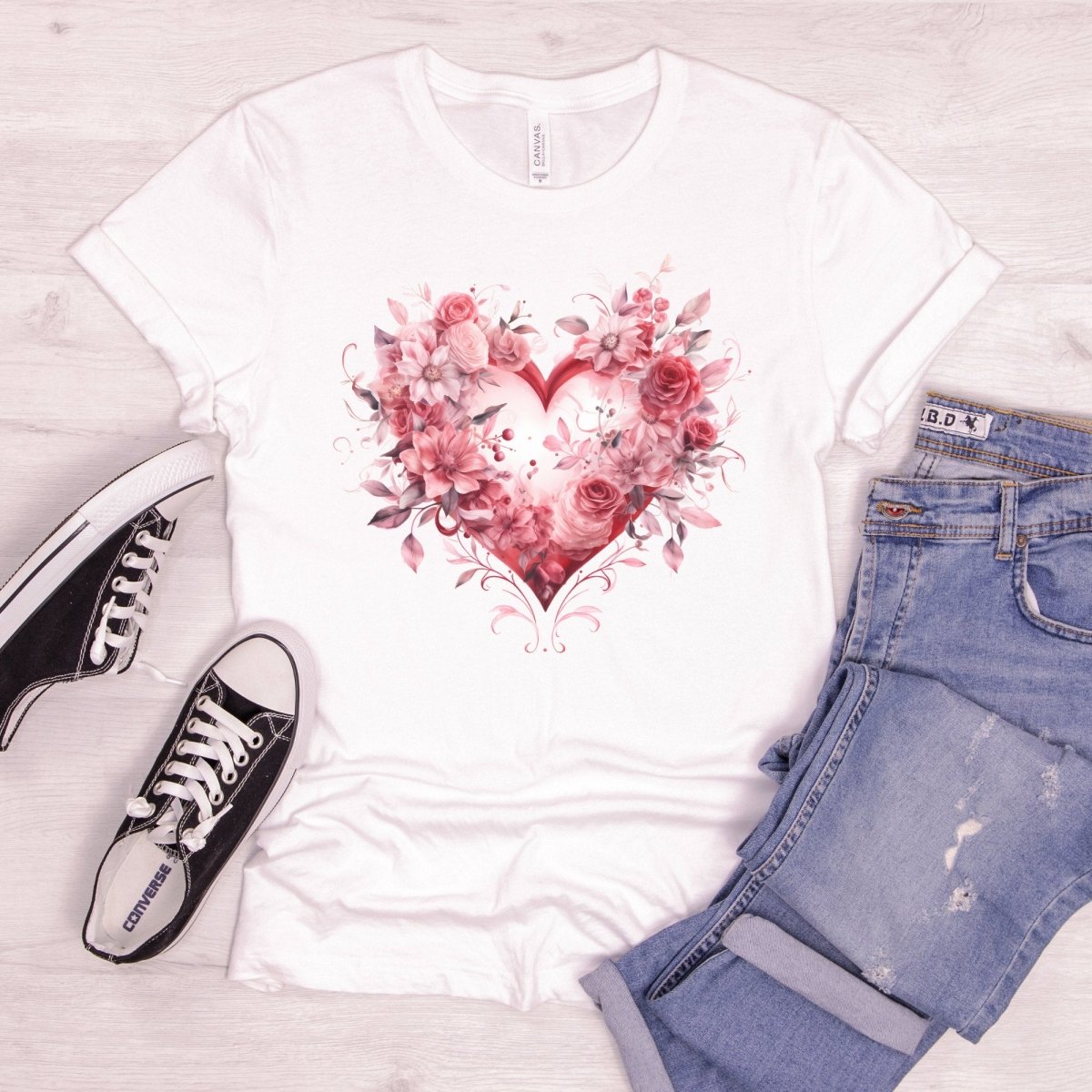 Heart T-Shirt High Quality Floral Heart Valentines Day Shirt Love Gift for Her Love Tee Anniversary Shirt Cute Heart Tee Love Shirt - Everything Pixel