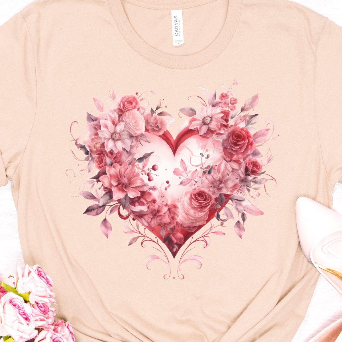 Heart T-Shirt High Quality Floral Heart Valentines Day Shirt Love Gift for Her Love Tee Anniversary Shirt Cute Heart Tee Love Shirt - Everything Pixel