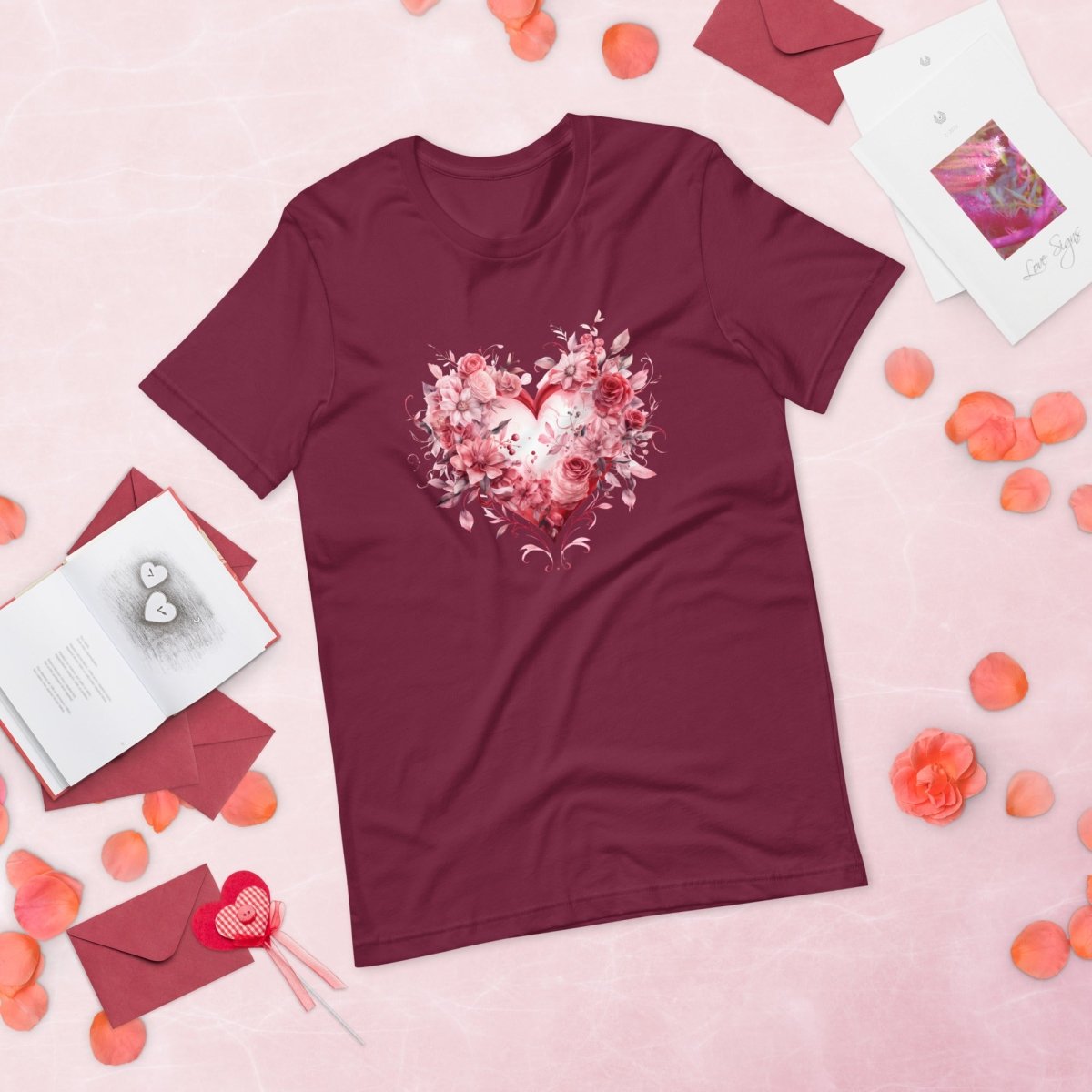 Heart T-Shirt High Quality Floral Heart Valentines Day Shirt Love Gift for Her Love Tee Anniversary Shirt Cute Heart Tee Love Shirt - Everything Pixel