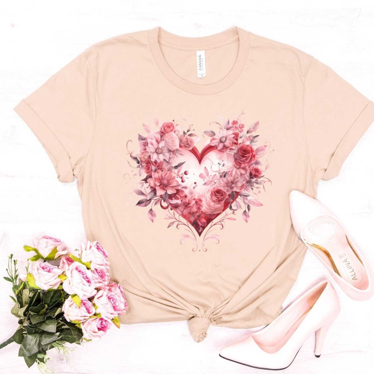 Heart T-Shirt High Quality Floral Heart Valentines Day Shirt Love Gift for Her Love Tee Anniversary Shirt Cute Heart Tee Love Shirt - Everything Pixel