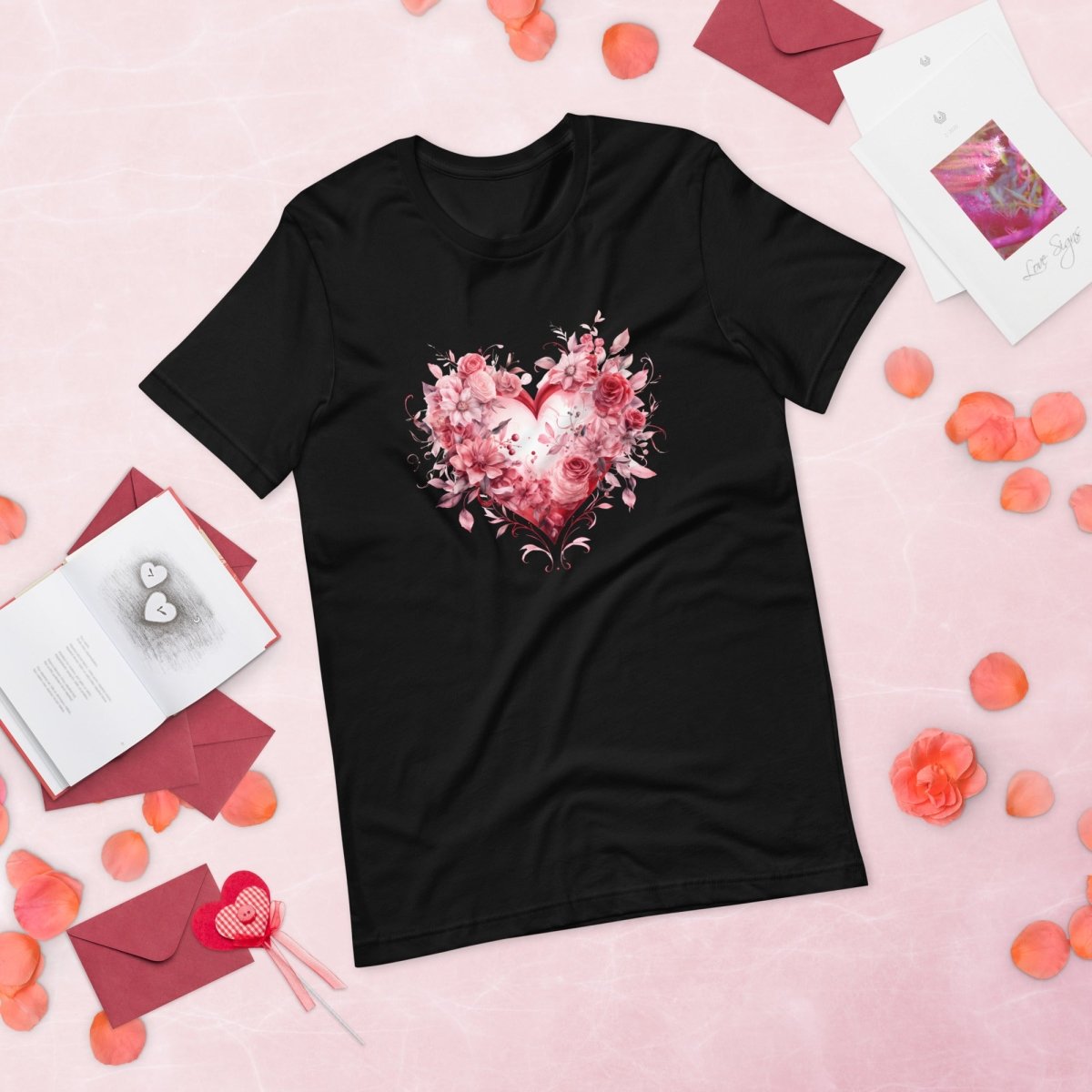 Heart T-Shirt High Quality Floral Heart Valentines Day Shirt Love Gift for Her Love Tee Anniversary Shirt Cute Heart Tee Love Shirt - Everything Pixel