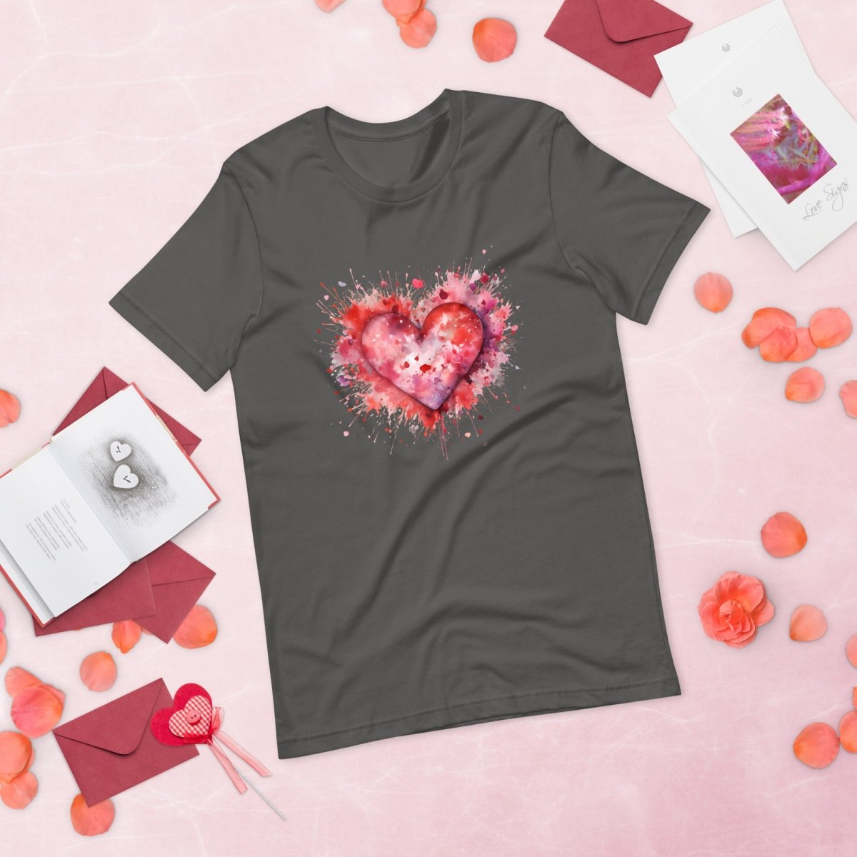 Heart T-Shirt High Quality Watercolor Heart Valentines Day Shirt Love Gift for Her Love Tee Anniversary Shirt Cute Heart Tee Love Shirt - Everything Pixel
