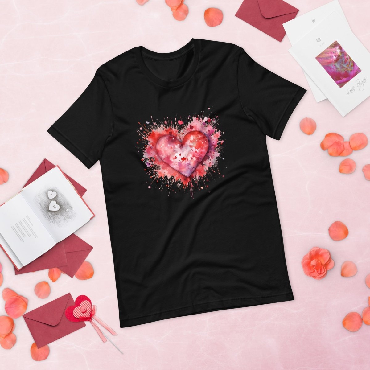 Heart T-Shirt High Quality Watercolor Heart Valentines Day Shirt Love Gift for Her Love Tee Anniversary Shirt Cute Heart Tee Love Shirt - Everything Pixel
