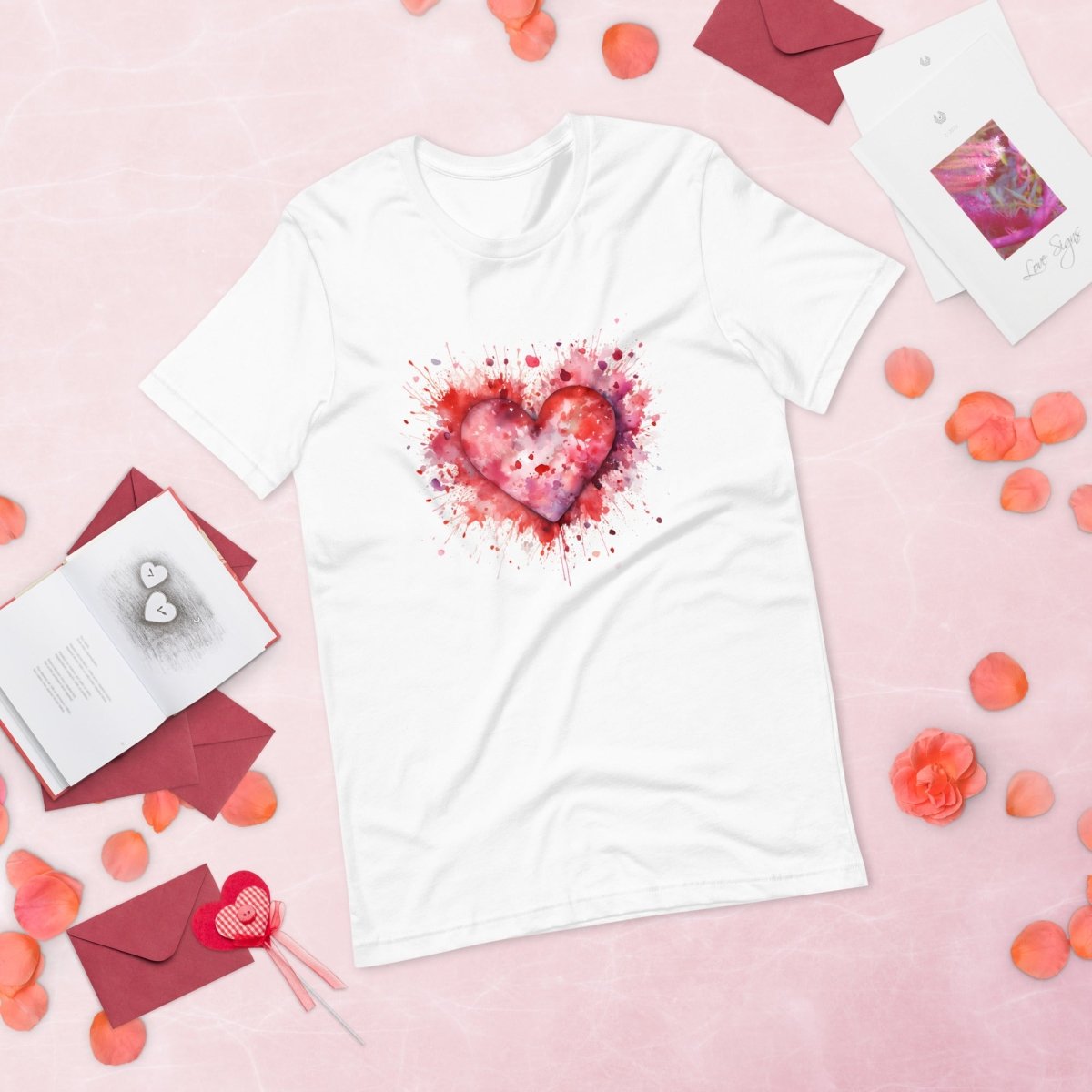 Heart T-Shirt High Quality Watercolor Heart Valentines Day Shirt Love Gift for Her Love Tee Anniversary Shirt Cute Heart Tee Love Shirt - Everything Pixel