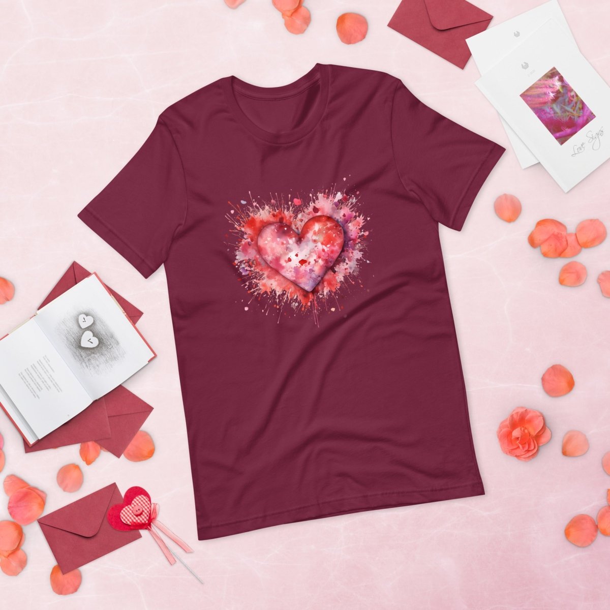 Heart T-Shirt High Quality Watercolor Heart Valentines Day Shirt Love Gift for Her Love Tee Anniversary Shirt Cute Heart Tee Love Shirt - Everything Pixel