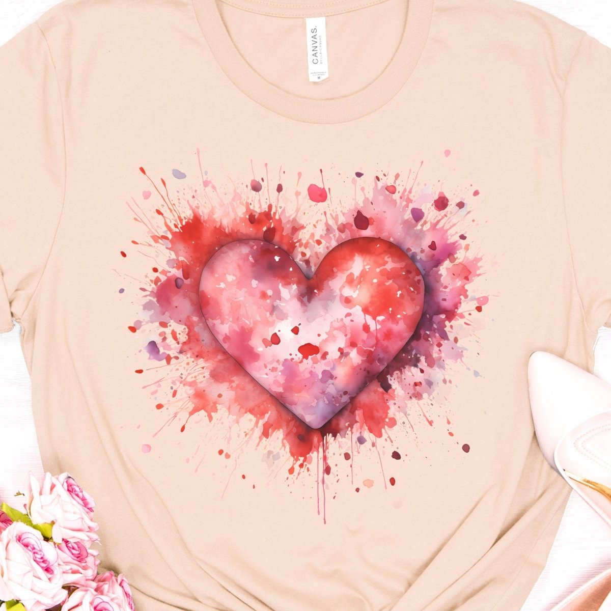 Heart T-Shirt High Quality Watercolor Heart Valentines Day Shirt Love Gift for Her Love Tee Anniversary Shirt Cute Heart Tee Love Shirt - Everything Pixel