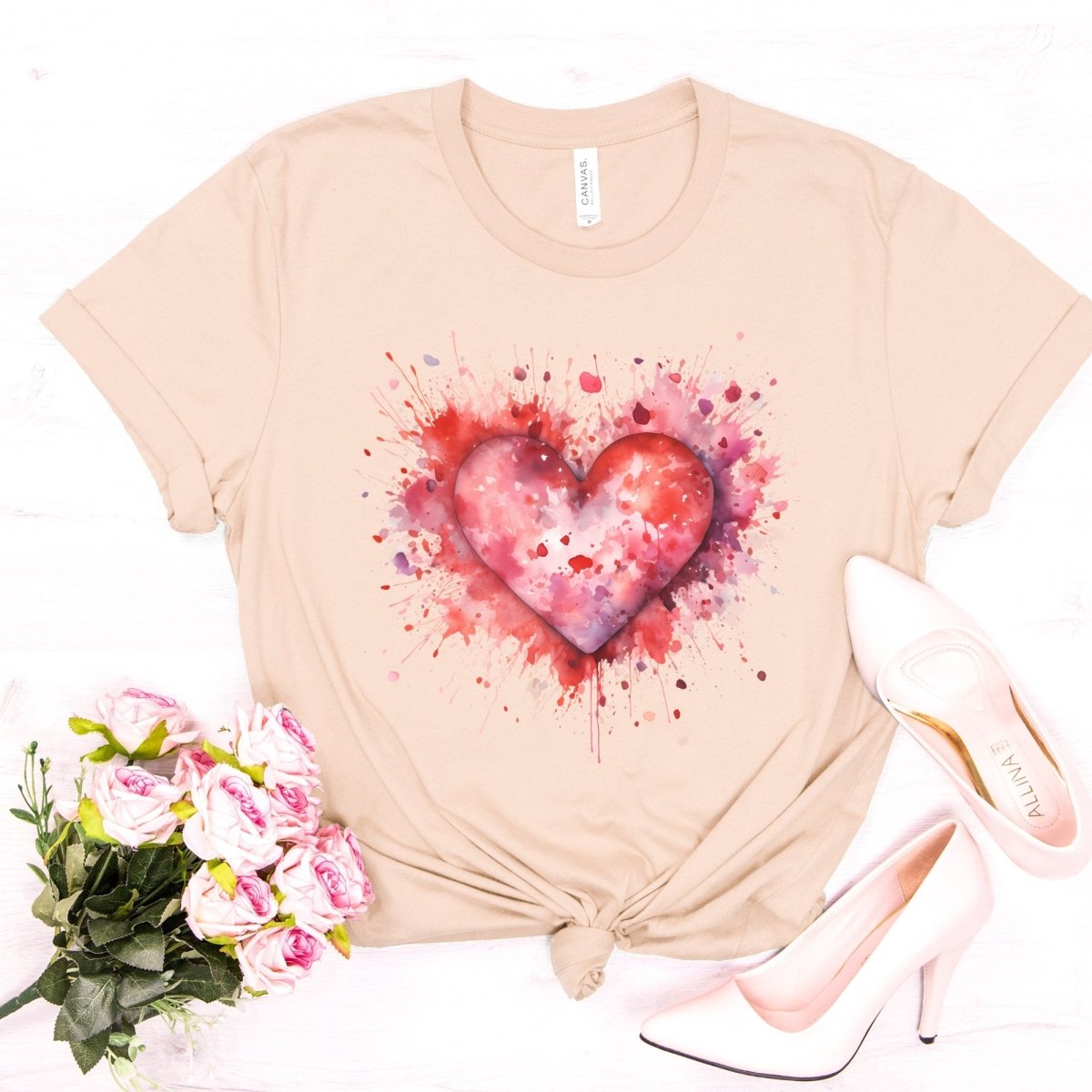 Heart T-Shirt High Quality Watercolor Heart Valentines Day Shirt Love Gift for Her Love Tee Anniversary Shirt Cute Heart Tee Love Shirt - Everything Pixel