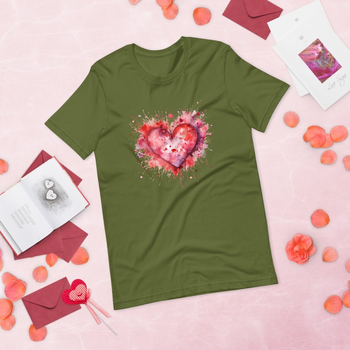 Heart T-Shirt High Quality Watercolor Heart Valentines Day Shirt Love Gift for Her Love Tee Anniversary Shirt Cute Heart Tee Love Shirt - Everything Pixel