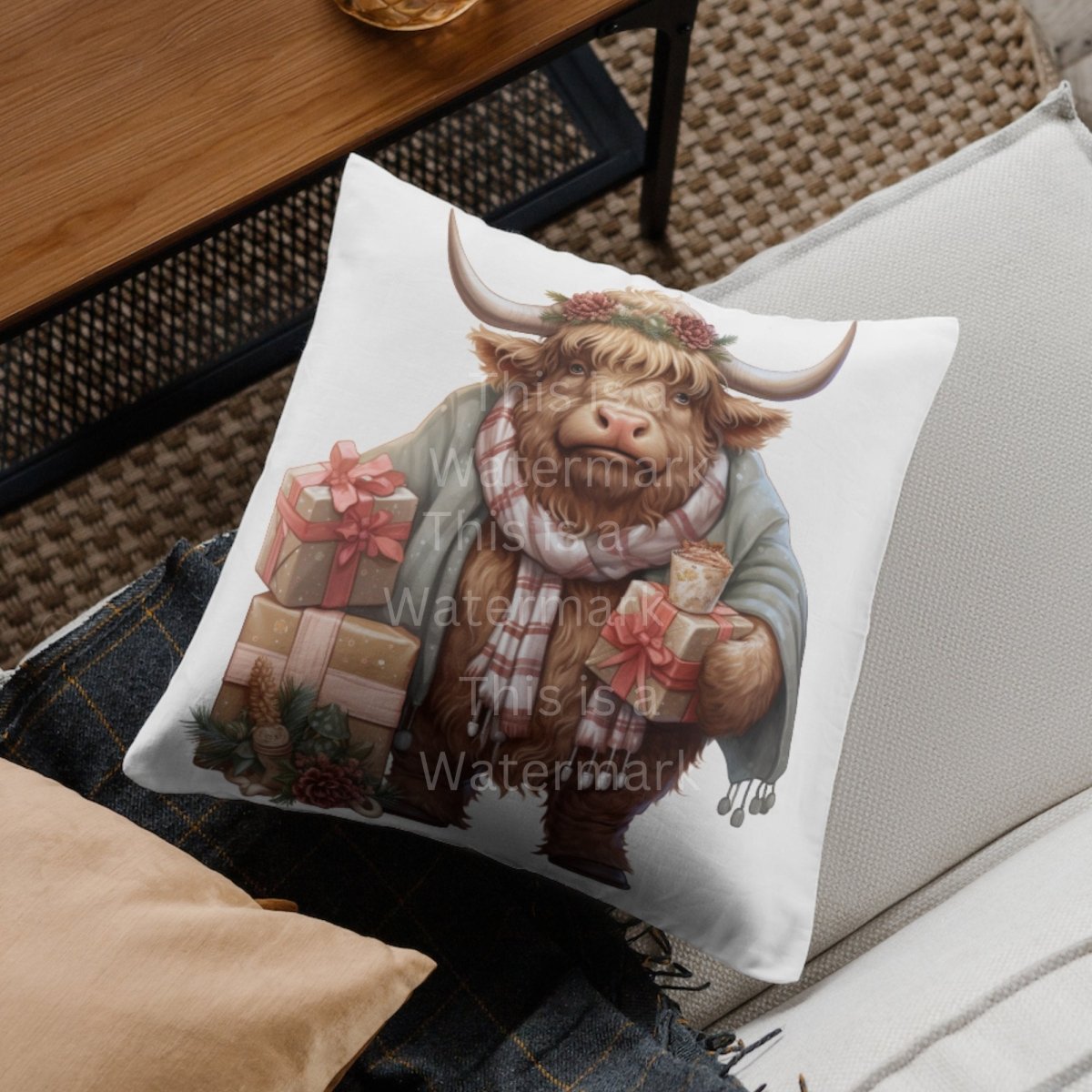 Highland Cow Character Clipart 7+7 PNG JPG Funny Christmas Invitation Card Graphic Paper Crafting Artwork T-Shirt Sublimation Design - Everything Pixel