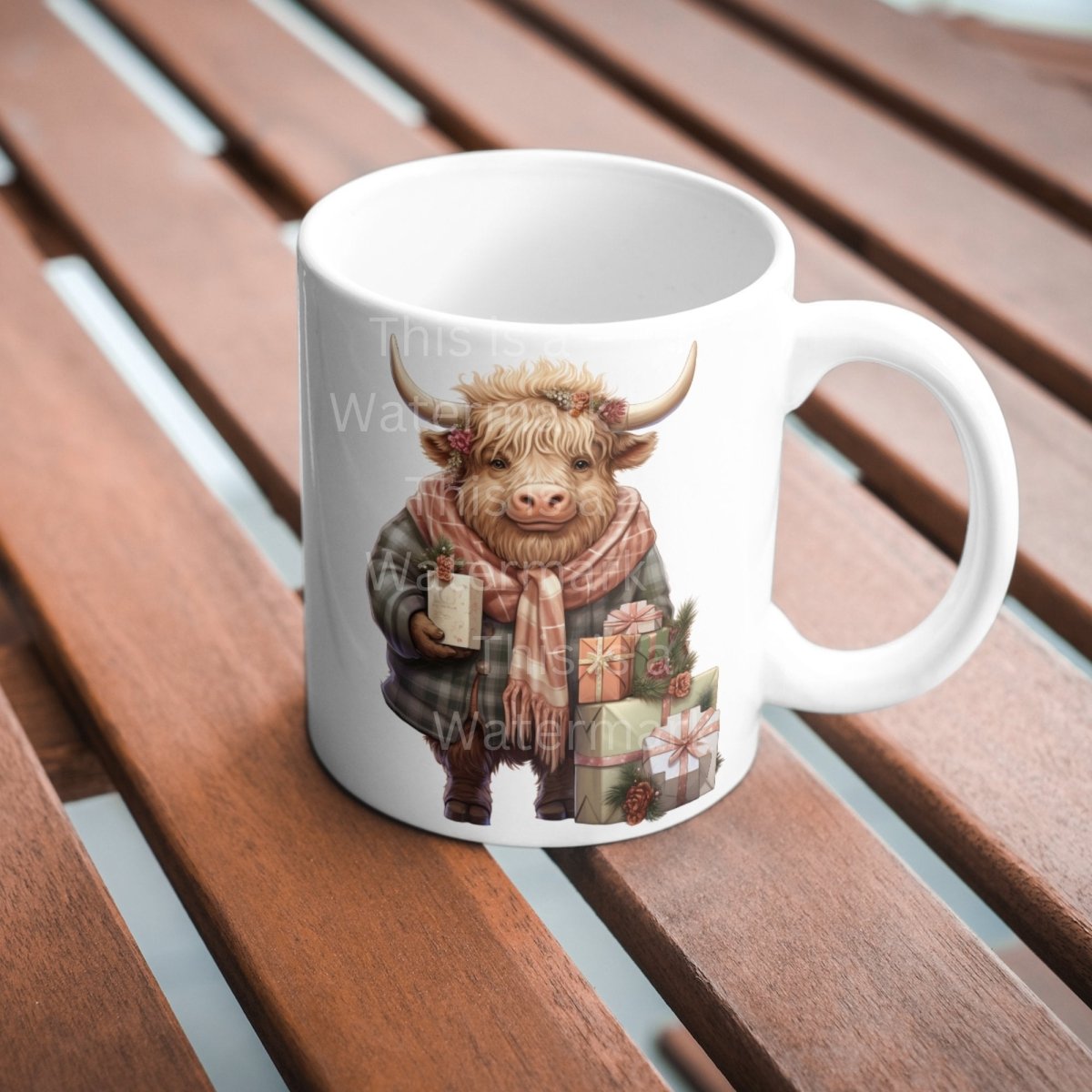 Highland Cow Character Clipart 7+7 PNG JPG Funny Christmas Invitation Card Graphic Paper Crafting Artwork T-Shirt Sublimation Design - Everything Pixel