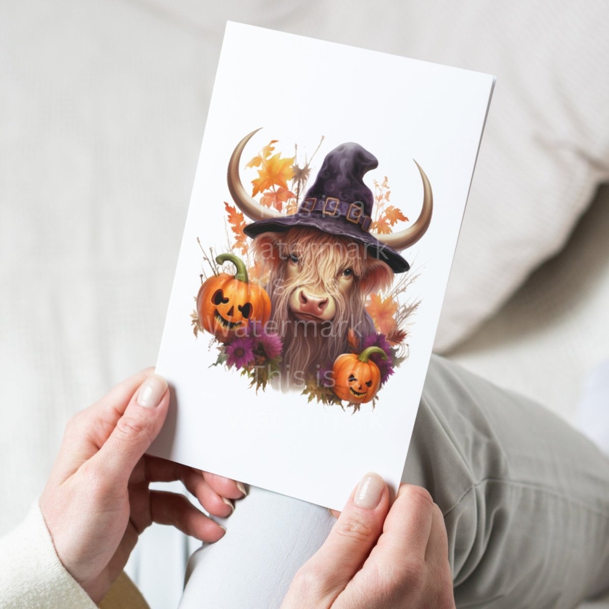 Highland Cow Halloween Clipart 7+7 PNG JPG Bundle Cute Design Invitation Card Graphic Paper Crafting Autumn Highland Cow Artwork - Everything Pixel