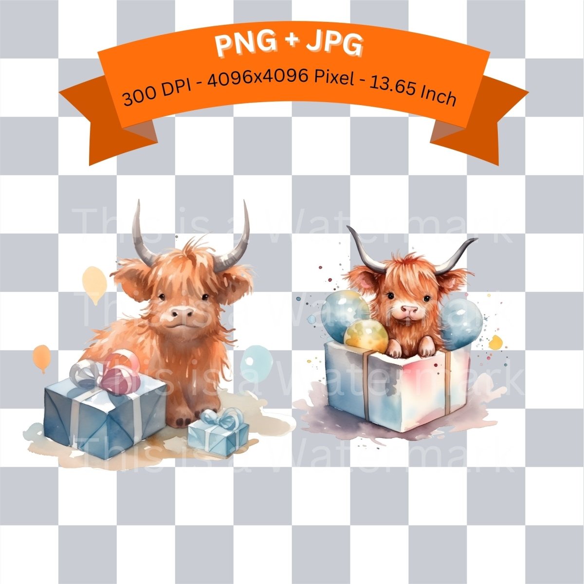 Highland Cows at Birthday 6+6 PNG Bundle for Sublimation & Clipart - Everything Pixel