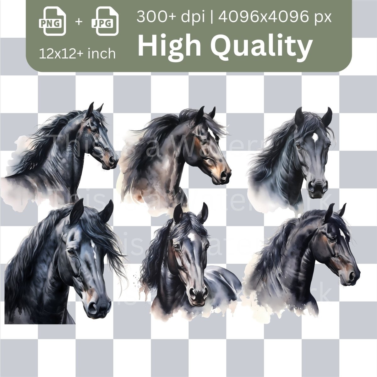 Horse Watercolor Clipart Megabundle 42x High Quality PNGs Animal Clipart Nursery Art Card Making Clip Art Digital Paper Craft Horse Design - Everything Pixel