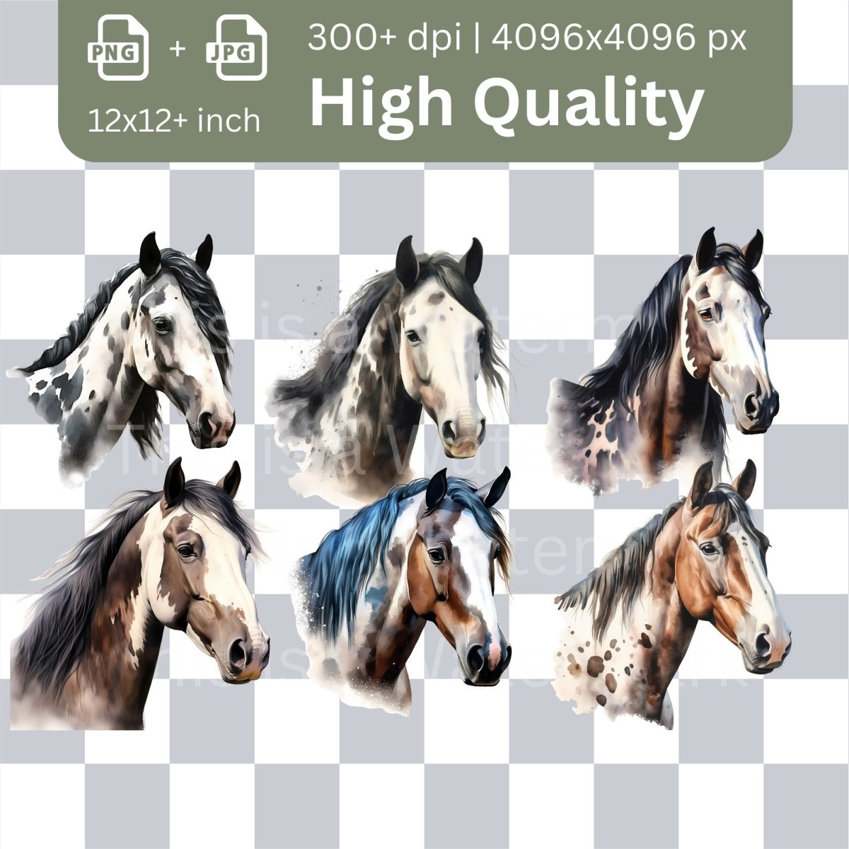 Horse Watercolor Clipart Megabundle 42x High Quality PNGs Animal Clipart Nursery Art Card Making Clip Art Digital Paper Craft Horse Design - Everything Pixel