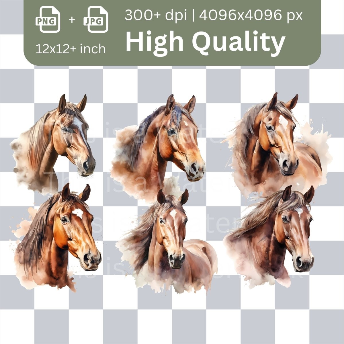 Horse Watercolor Clipart Megabundle 42x High Quality PNGs Animal Clipart Nursery Art Card Making Clip Art Digital Paper Craft Horse Design - Everything Pixel