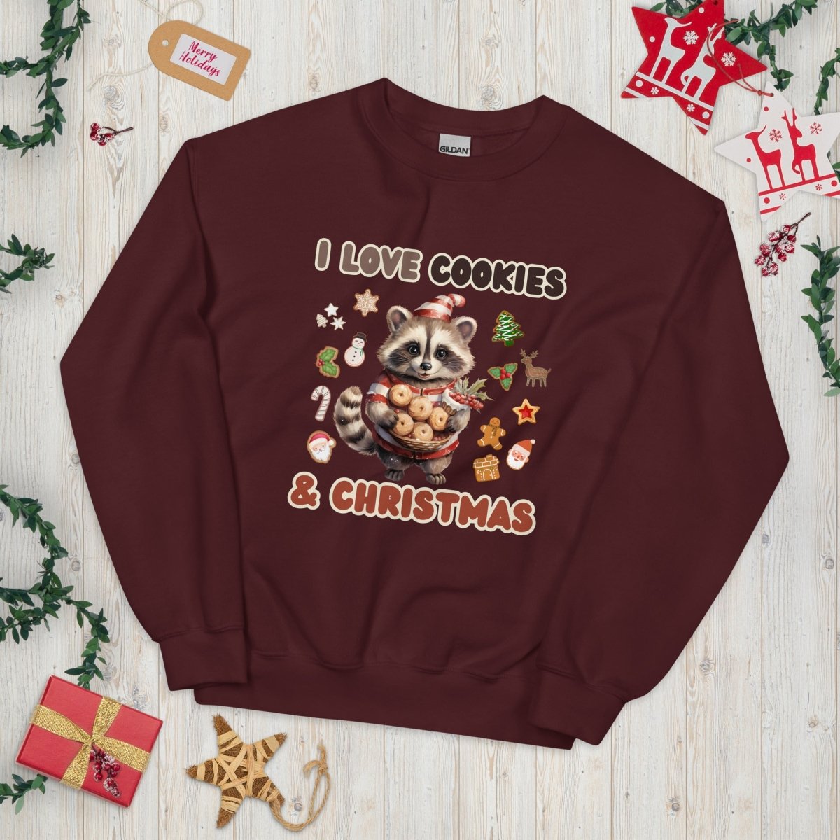 I love Christmas Cookies Pullover - High Quality Funny Unisex Sweater, Holiday Sweatshirt, Christmas Vacation Pullover, Cute Raccoon - Everything Pixel
