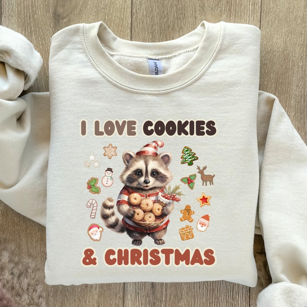 I love Christmas Cookies Pullover - High Quality Funny Unisex Sweater, Holiday Sweatshirt, Christmas Vacation Pullover, Cute Raccoon - Everything Pixel