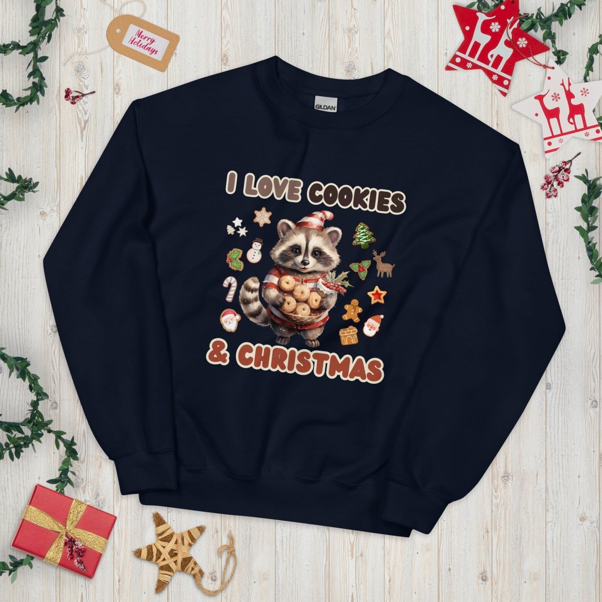 I love Christmas Cookies Pullover - High Quality Funny Unisex Sweater, Holiday Sweatshirt, Christmas Vacation Pullover, Cute Raccoon - Everything Pixel