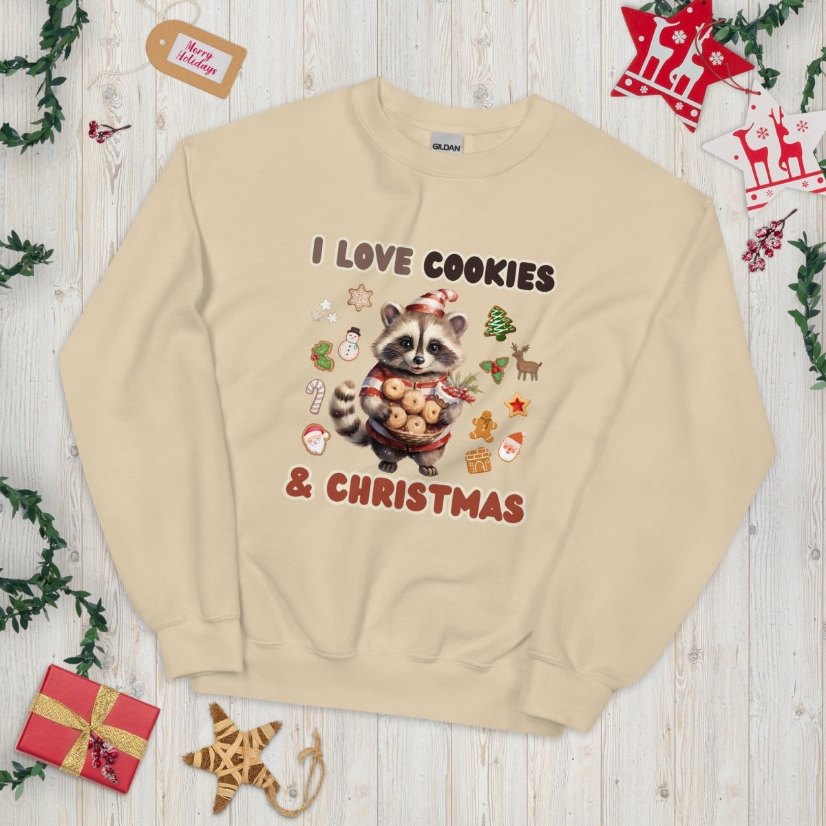 I love Christmas Cookies Pullover - High Quality Funny Unisex Sweater, Holiday Sweatshirt, Christmas Vacation Pullover, Cute Raccoon - Everything Pixel