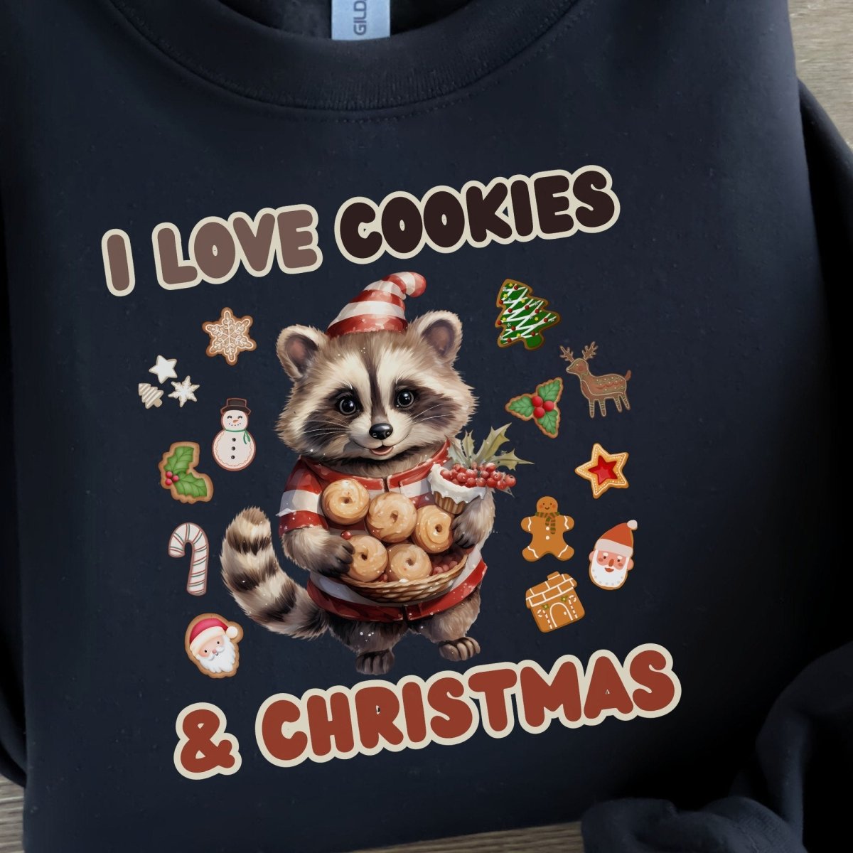 I love Christmas Cookies Pullover - High Quality Funny Unisex Sweater, Holiday Sweatshirt, Christmas Vacation Pullover, Cute Raccoon - Everything Pixel