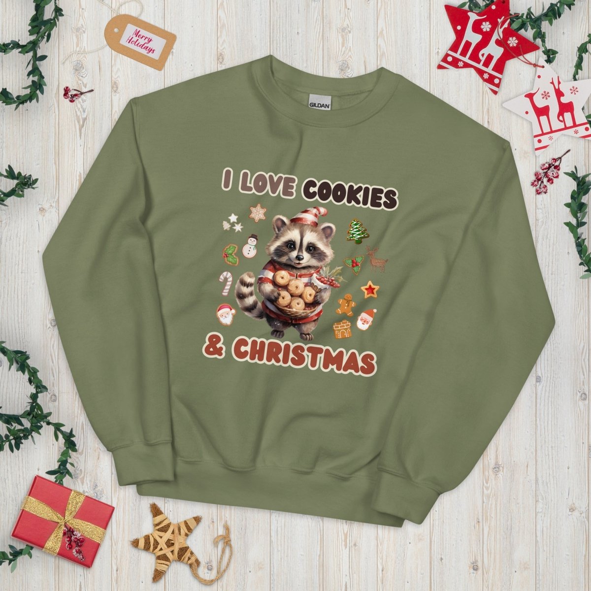 I love Christmas Cookies Pullover - High Quality Funny Unisex Sweater, Holiday Sweatshirt, Christmas Vacation Pullover, Cute Raccoon - Everything Pixel