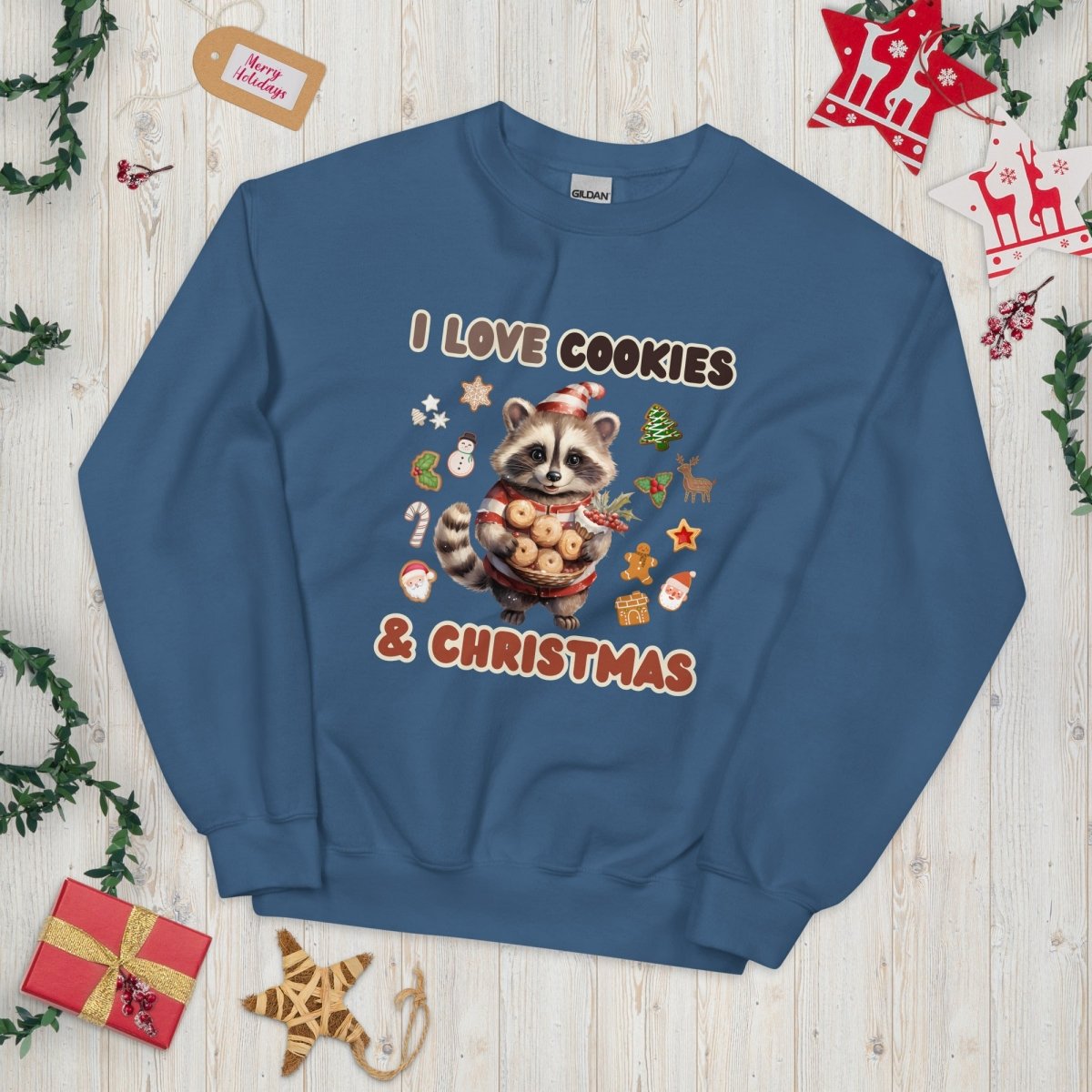 I love Christmas Cookies Pullover - High Quality Funny Unisex Sweater, Holiday Sweatshirt, Christmas Vacation Pullover, Cute Raccoon - Everything Pixel