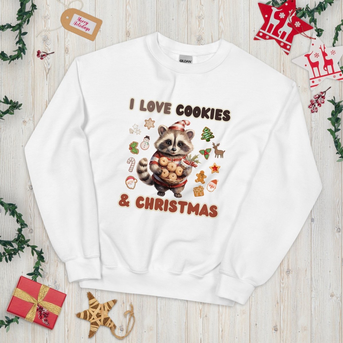 I love Christmas Cookies Pullover - High Quality Funny Unisex Sweater, Holiday Sweatshirt, Christmas Vacation Pullover, Cute Raccoon - Everything Pixel