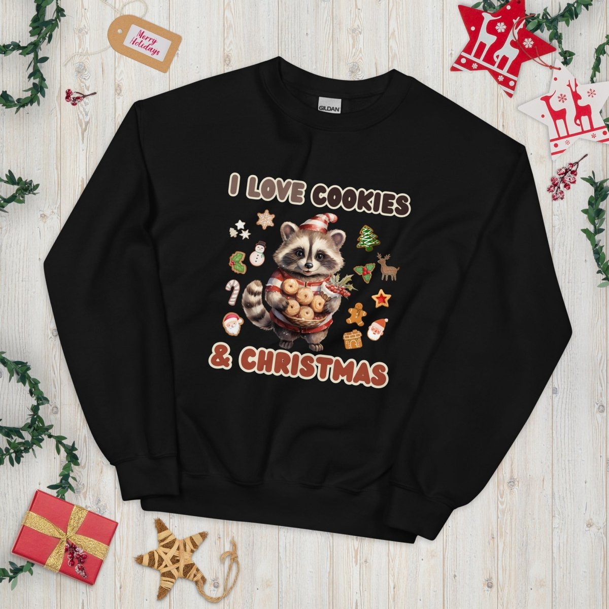 I love Christmas Cookies Pullover - High Quality Funny Unisex Sweater, Holiday Sweatshirt, Christmas Vacation Pullover, Cute Raccoon - Everything Pixel