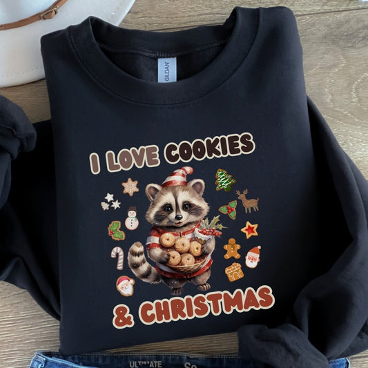 I love Christmas Cookies Pullover - High Quality Funny Unisex Sweater, Holiday Sweatshirt, Christmas Vacation Pullover, Cute Raccoon - Everything Pixel
