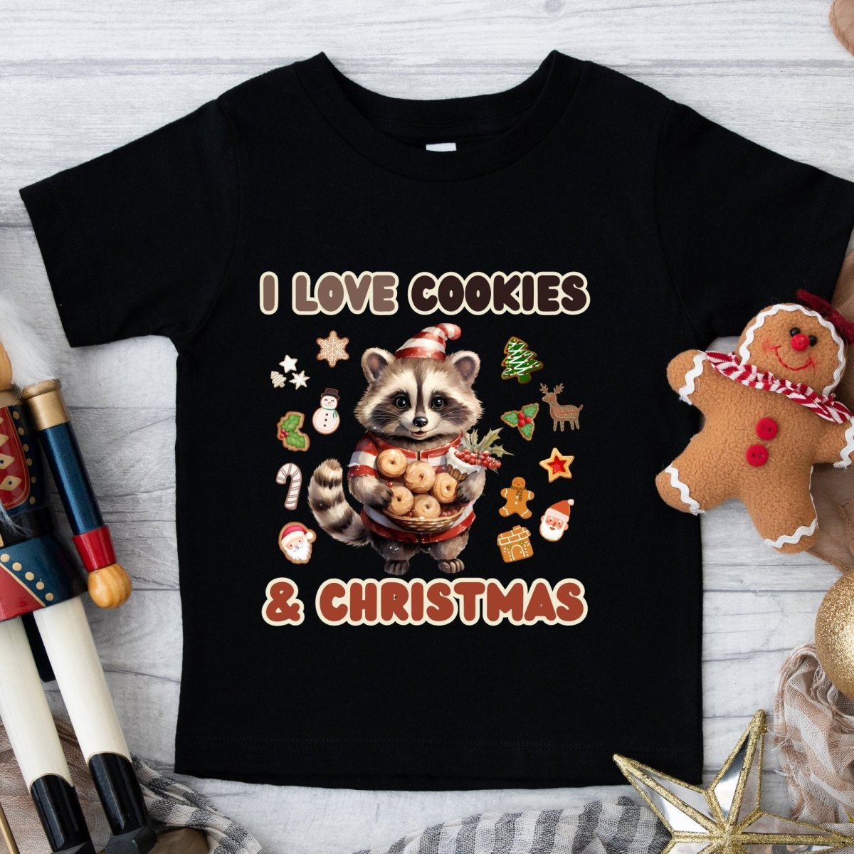 I love Christmas Cookies T-Shirt - High Quality Funny Children T-Shirt, Holiday Shirt, Toddler Christmas Vacation Tee, Cute Raccoon Tee - Everything Pixel