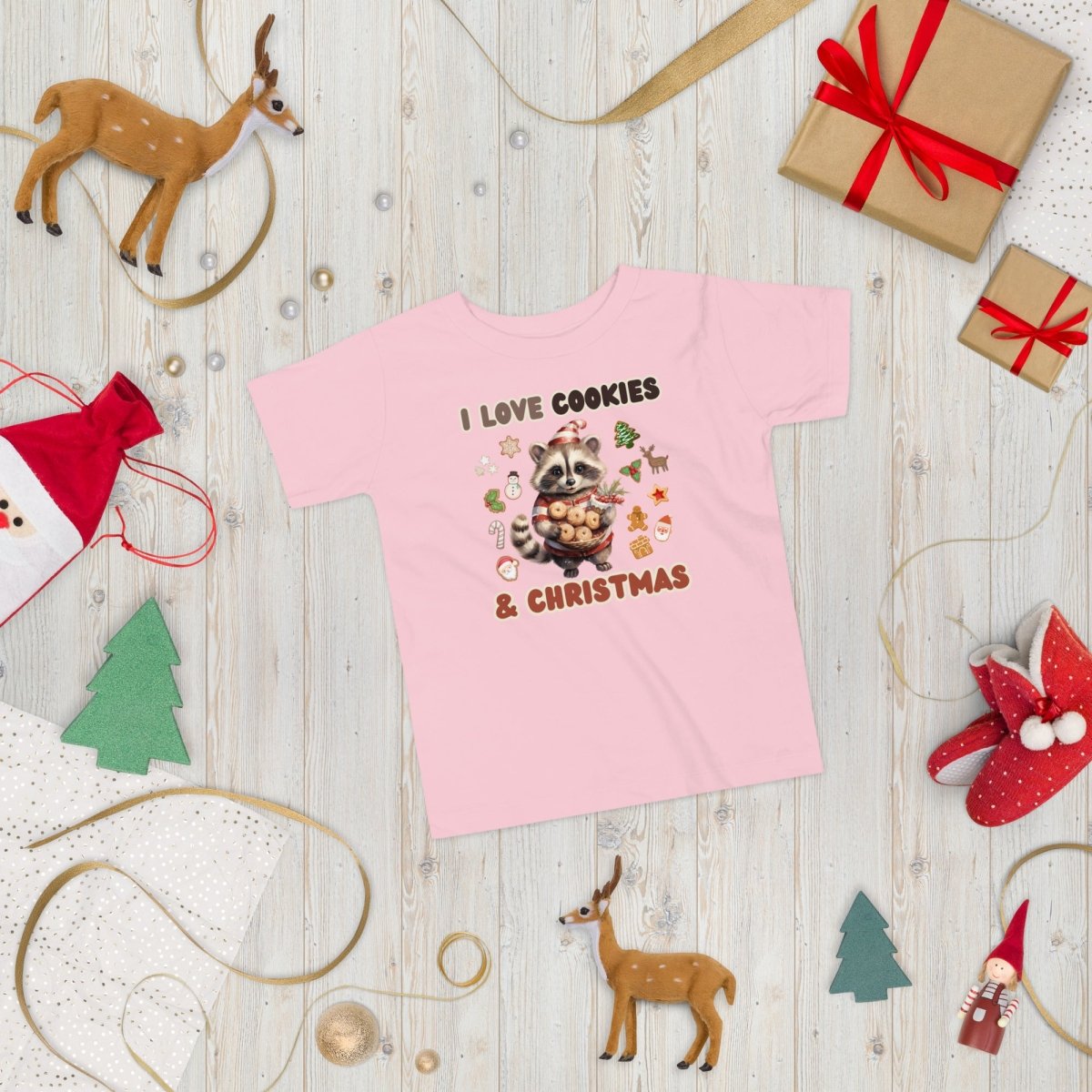 I love Christmas Cookies T-Shirt - High Quality Funny Children T-Shirt, Holiday Shirt, Toddler Christmas Vacation Tee, Cute Raccoon Tee - Everything Pixel