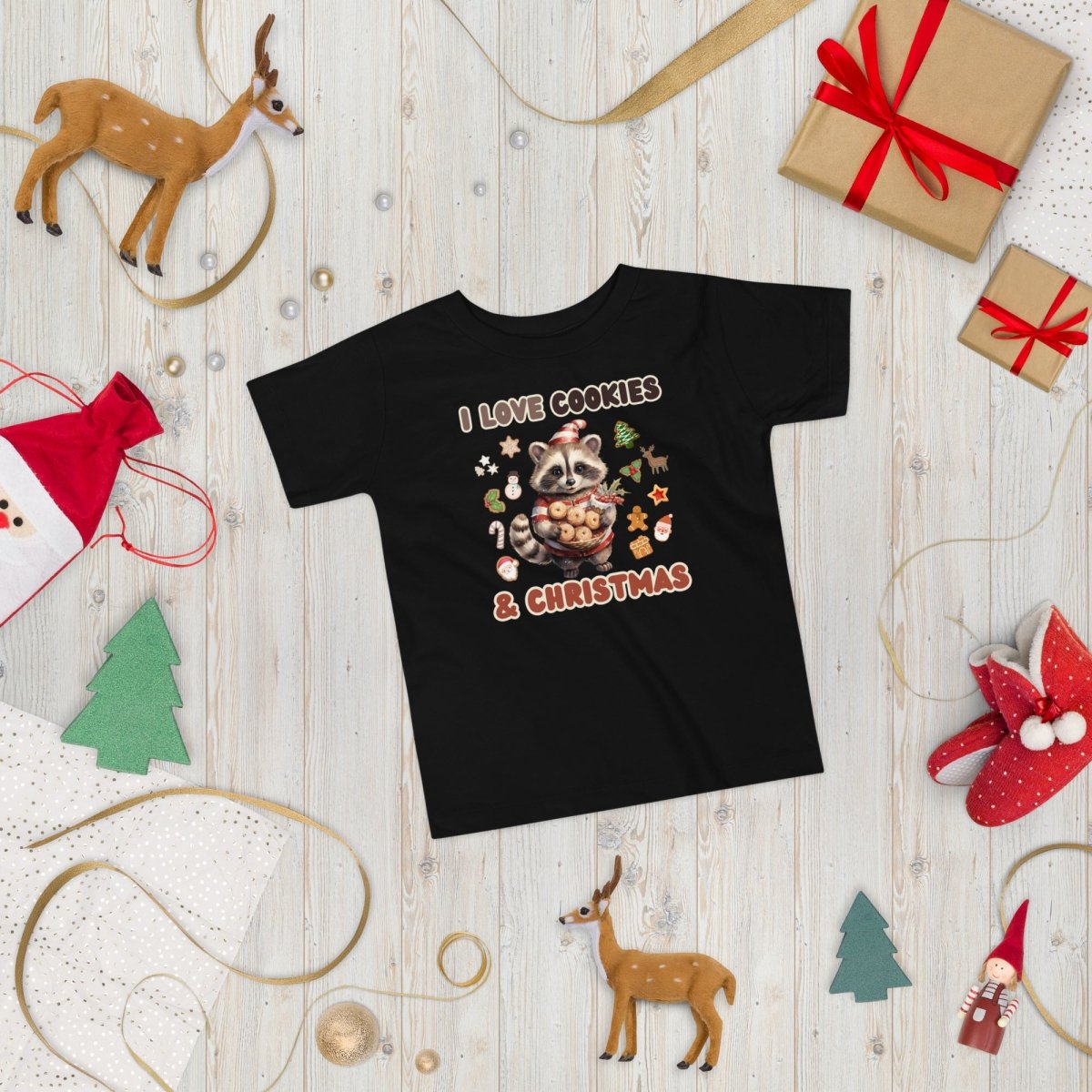 I love Christmas Cookies T-Shirt - High Quality Funny Children T-Shirt, Holiday Shirt, Toddler Christmas Vacation Tee, Cute Raccoon Tee - Everything Pixel