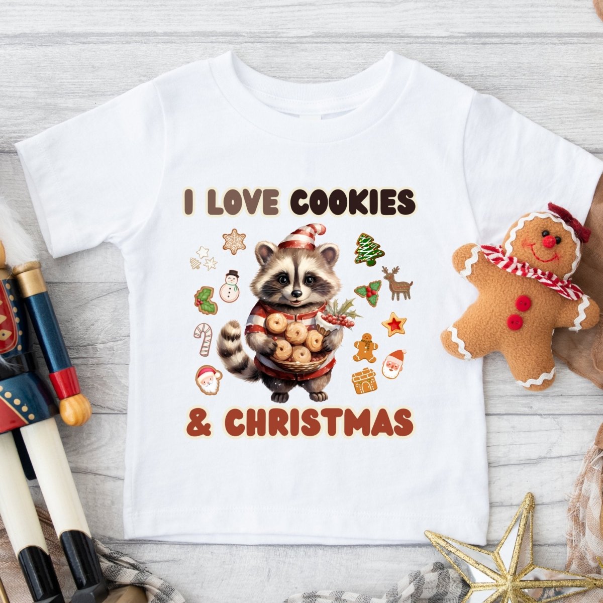 I love Christmas Cookies T-Shirt - High Quality Funny Children T-Shirt, Holiday Shirt, Toddler Christmas Vacation Tee, Cute Raccoon Tee - Everything Pixel