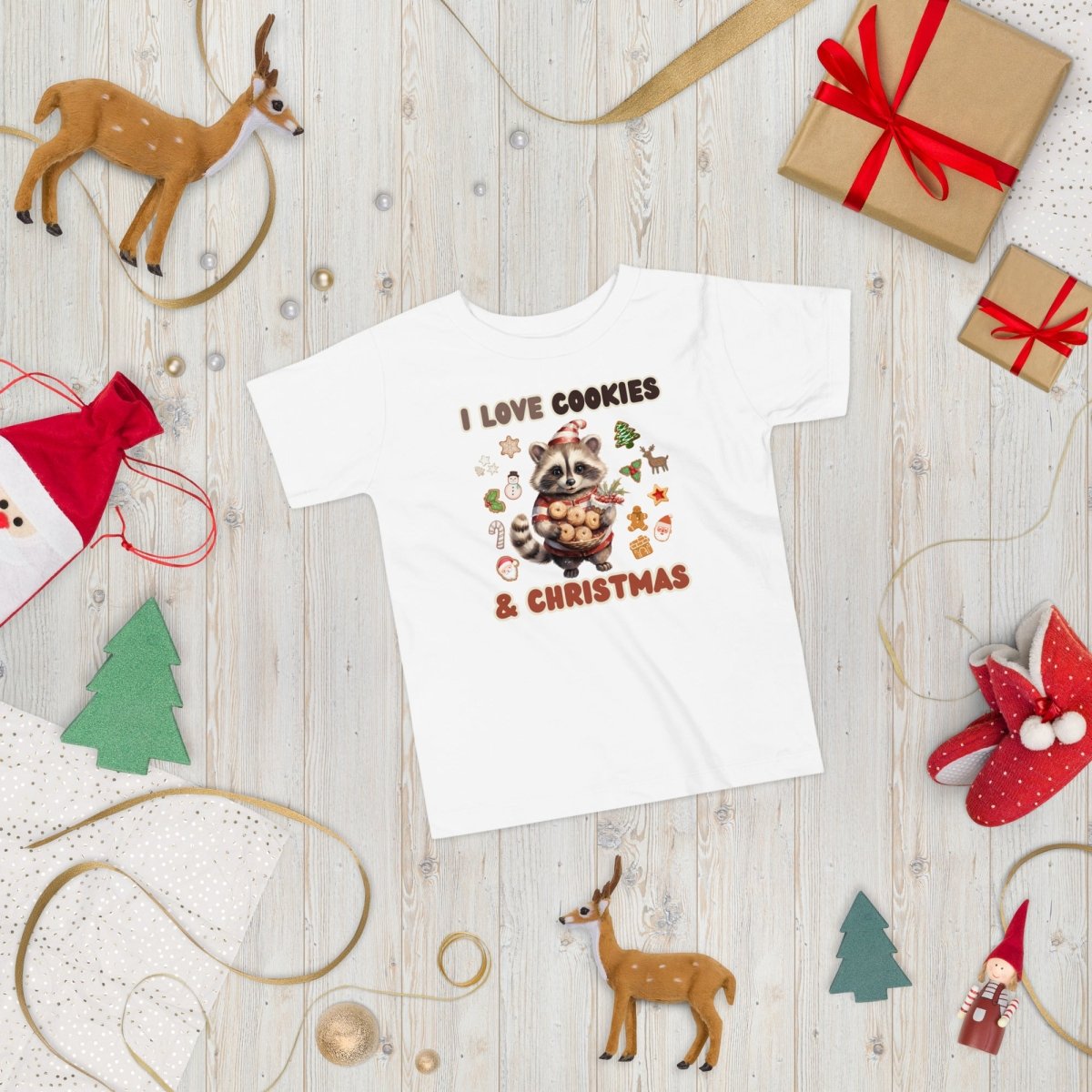 I love Christmas Cookies T-Shirt - High Quality Funny Children T-Shirt, Holiday Shirt, Toddler Christmas Vacation Tee, Cute Raccoon Tee - Everything Pixel