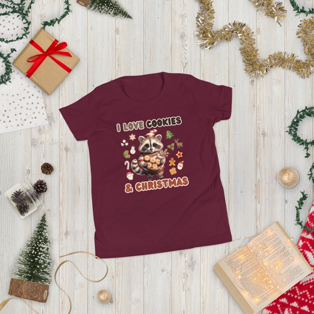 I love Christmas Cookies T-Shirt - High Quality Funny Teenager T-Shirt, Holiday Shirt, Youth Christmas Vacation Tee, Cute Raccoon Tee - Everything Pixel
