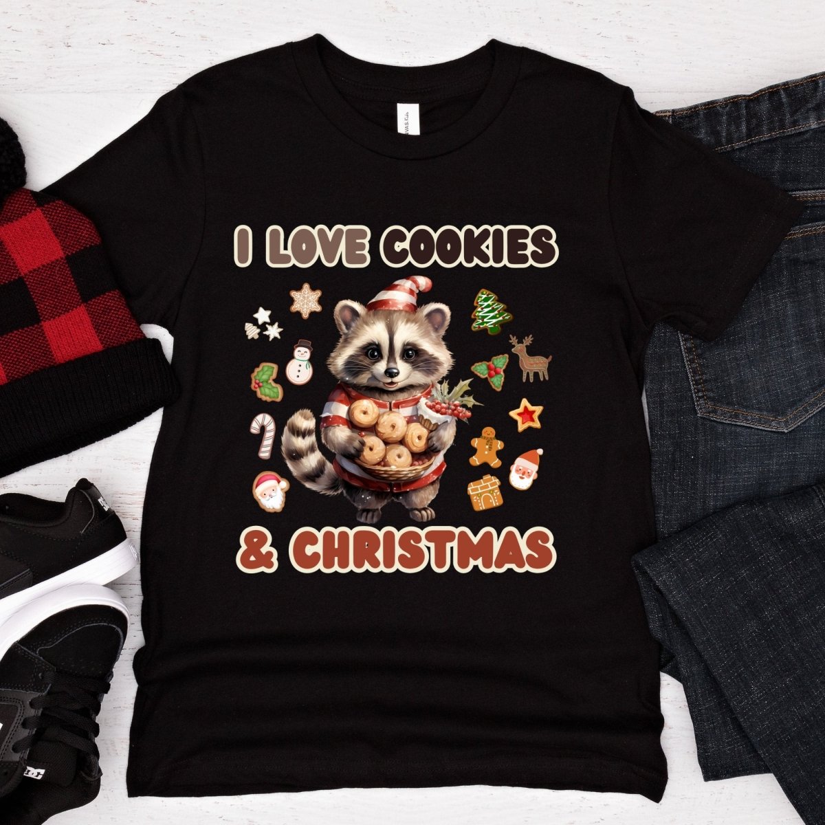 I love Christmas Cookies T-Shirt - High Quality Funny Teenager T-Shirt, Holiday Shirt, Youth Christmas Vacation Tee, Cute Raccoon Tee - Everything Pixel