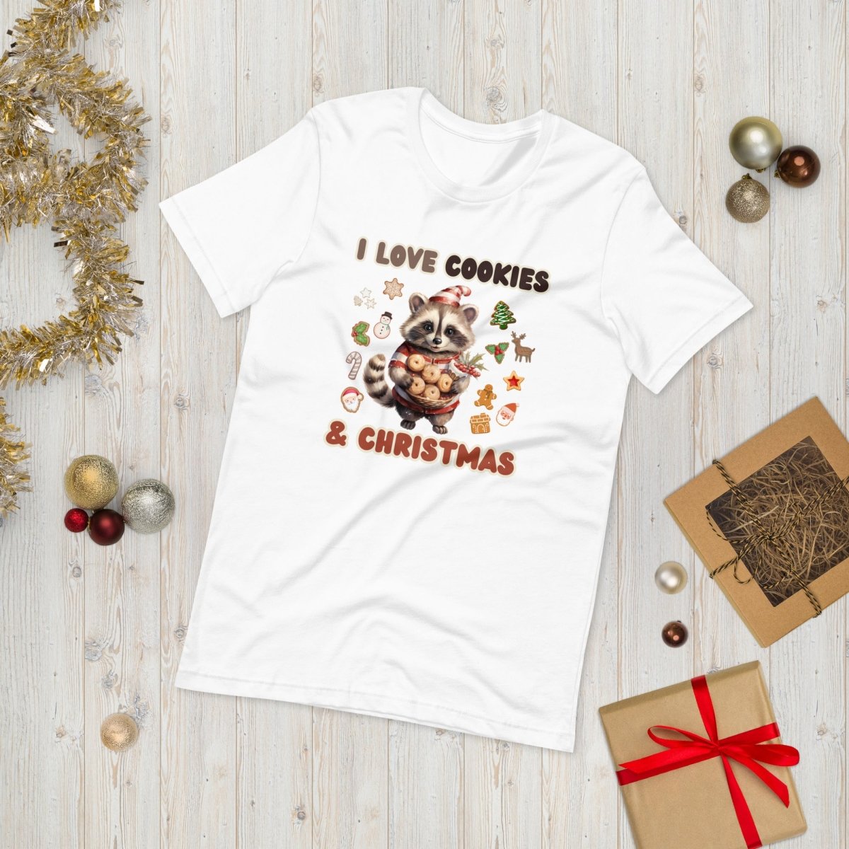 I love Christmas Cookies T-Shirt - High Quality Funny Unisex T-Shirt, Holiday Shirt, Christmas Vacation Tee, Cute Raccoon Tee - Everything Pixel