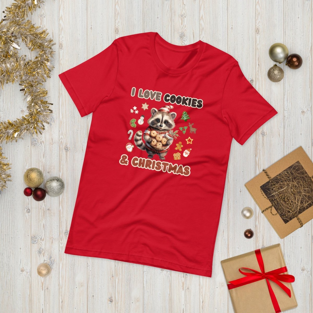 I love Christmas Cookies T-Shirt - High Quality Funny Unisex T-Shirt, Holiday Shirt, Christmas Vacation Tee, Cute Raccoon Tee - Everything Pixel