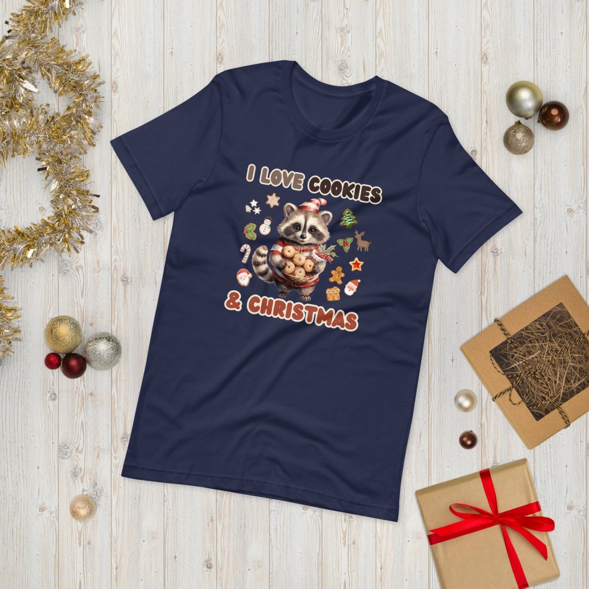 I love Christmas Cookies T-Shirt - High Quality Funny Unisex T-Shirt, Holiday Shirt, Christmas Vacation Tee, Cute Raccoon Tee - Everything Pixel